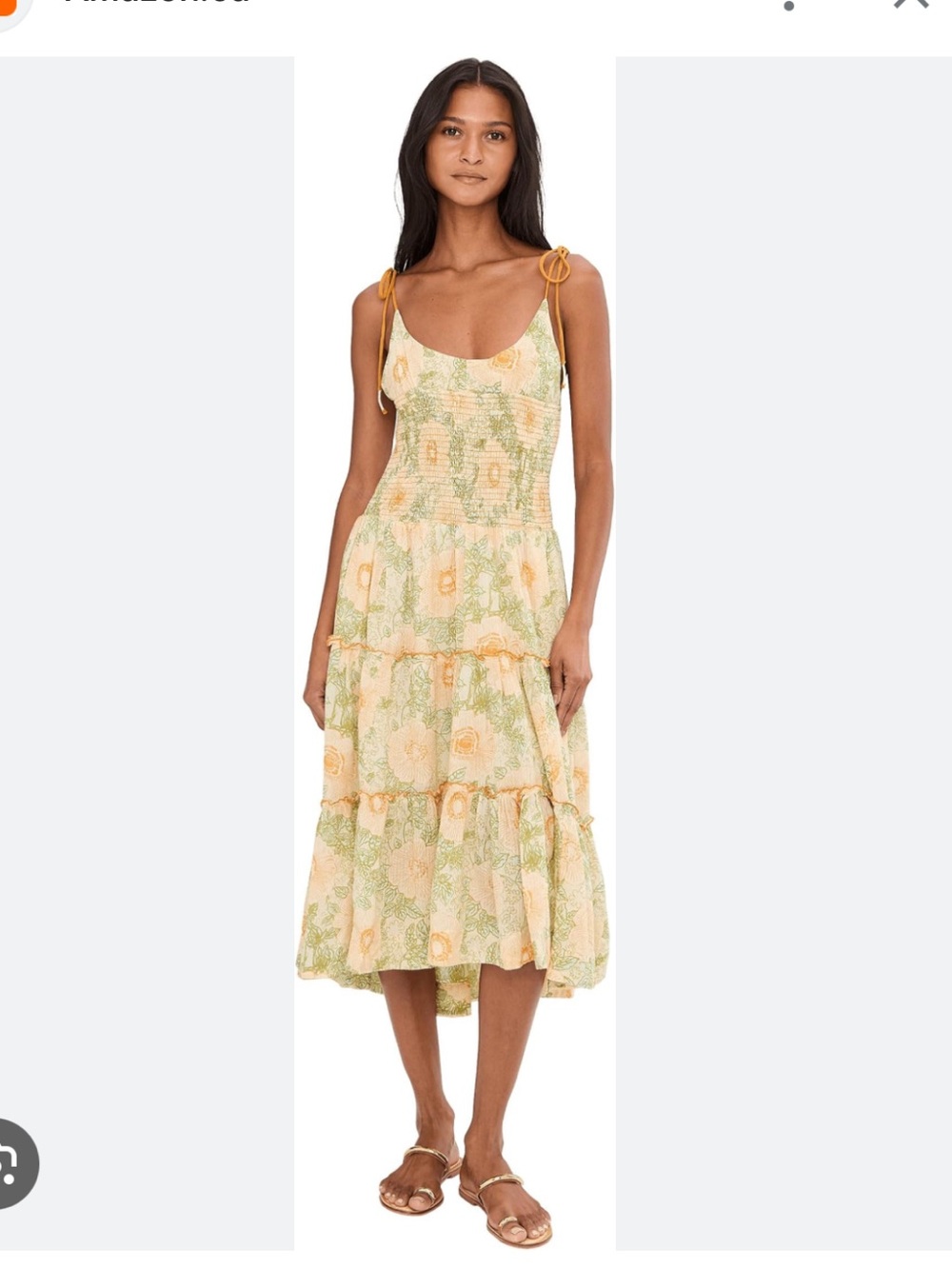 Free People Floral Tiered Midi Dress in Cream & Green; brand new, never worn!